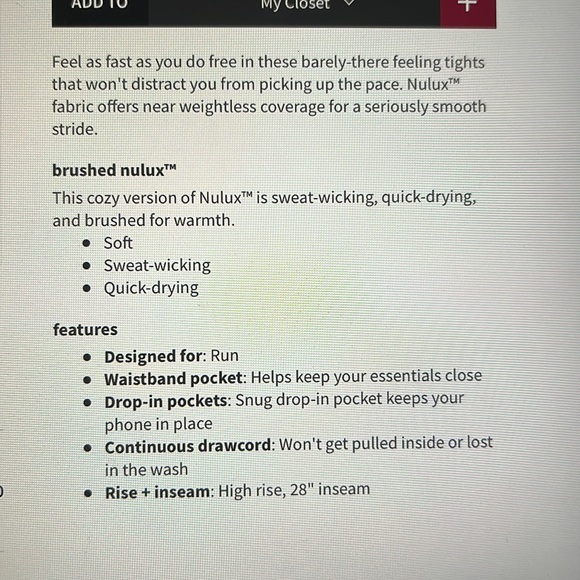 Lululemon Fast And Free 28” - Picture 2 of 6